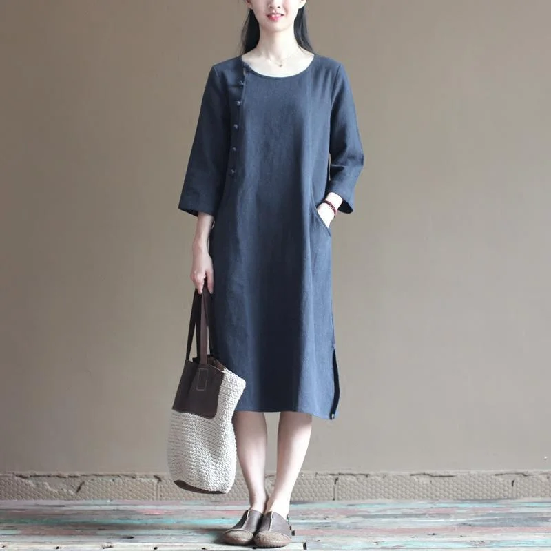 half sleeve navy linen dress summer spring maxi dresses casual style Trendy Printed Maxi Dress half sleeve navy linen dress summer spring maxi dresses casual style Trendy Printed Maxi Dress