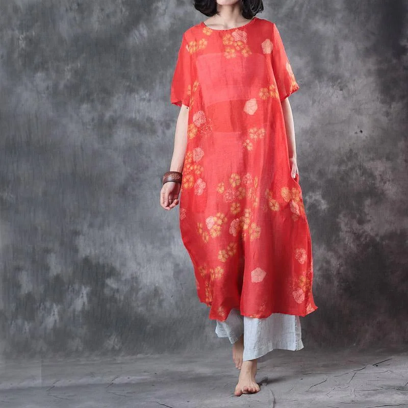 2022 Red Floral Chiffon Dresses Oversize Casual Maxi Dress Short Sleeve Sundress Chic Summer Floral Maxi Dress 2022 Red Floral Chiffon Dresses Oversize Casual Maxi Dress Short Sleeve Sundress Chic Summer Floral Maxi Dress