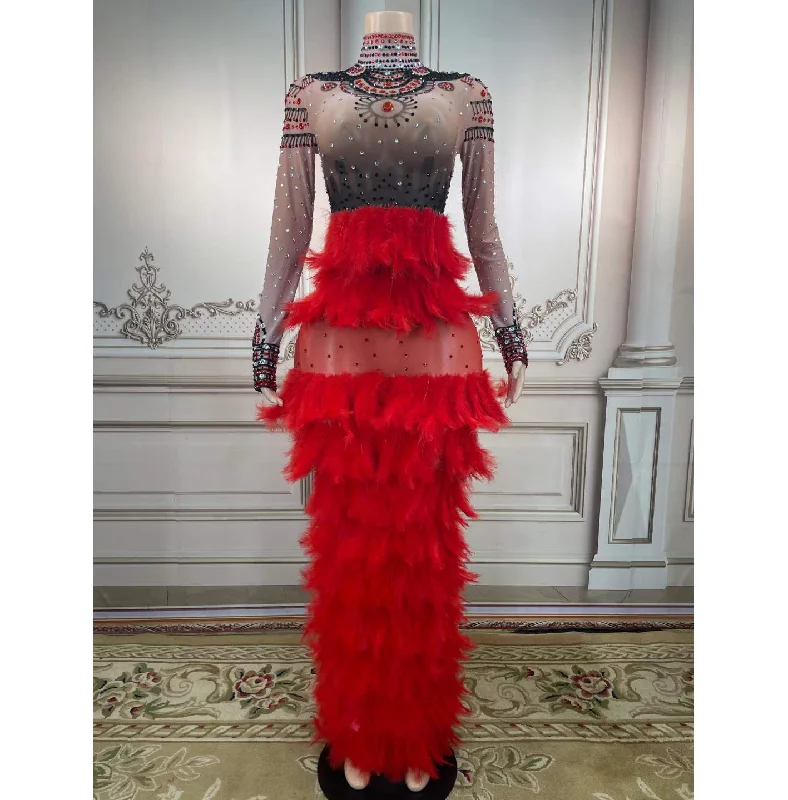 Hot Style Women Clothing Rhinestone Mesh Dress Crystal Performance Wear Turtleneck Long Sleeve Feather Women Maxi Dress Elegant Velvet Maxi Dress Hot Style Women Clothing Rhinestone Mesh Dress Crystal Performance Wear Turtleneck Long Sleeve Feather Women Maxi Dress Elegant Velvet Maxi Dress