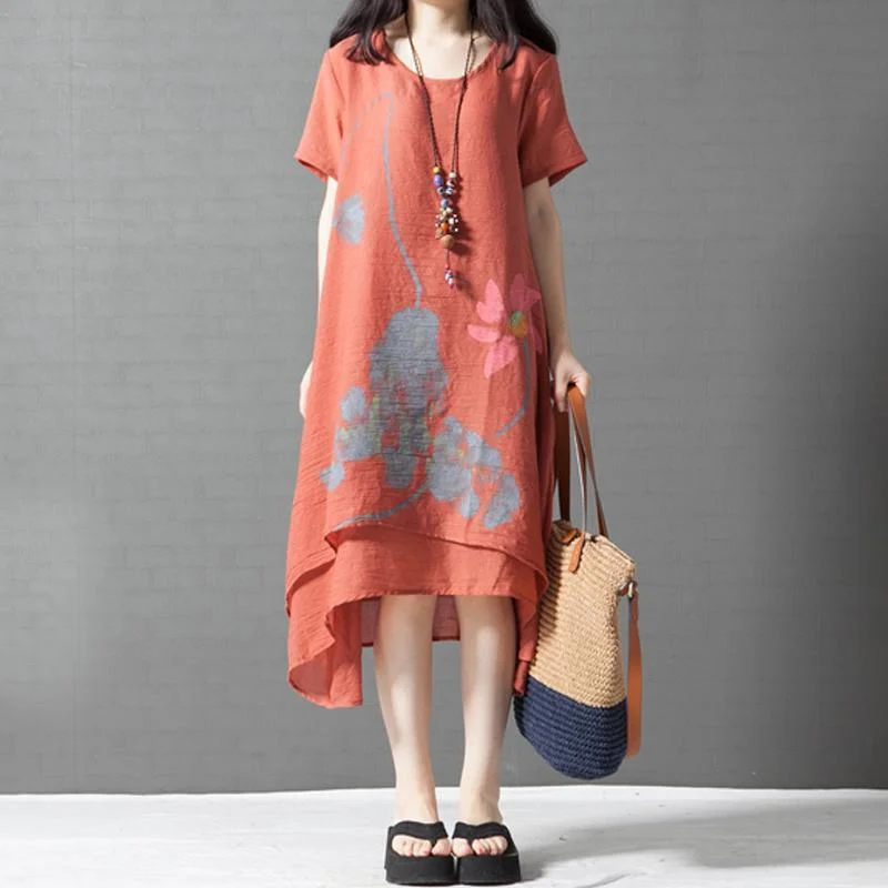 Baggy Orange Asymmetric Hem Cotton Sundress Oversize Casual Dresses O Neck Maxi Dress Comfortable T-Shirt Maxi Dress Baggy Orange Asymmetric Hem Cotton Sundress Oversize Casual Dresses O Neck Maxi Dress Comfortable T-Shirt Maxi Dress