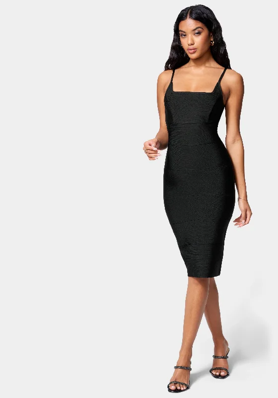 Luxe Bandage Square Neck Midi Dress Trendy Shift Midi Dress