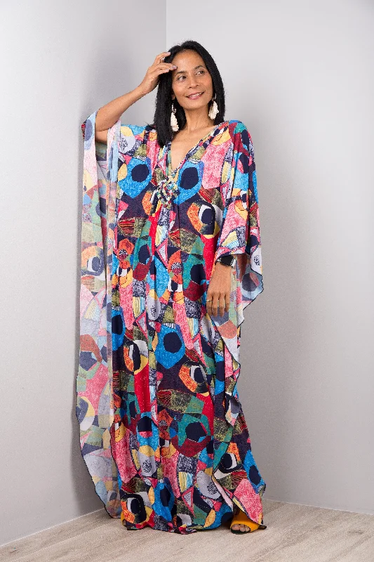 Boho Kaftan Frock Dress, Loose fit maxi dress, oversized kaftan Elegant Lace-Up Maxi Dress Boho Kaftan Frock Dress, Loose fit maxi dress, oversized kaftan Elegant Lace-Up Maxi Dress