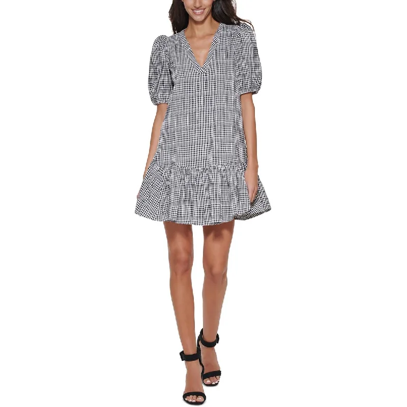 Calvin Klein Womens Checkered A-Line Mini Dress Cozy Knit Mini Dress