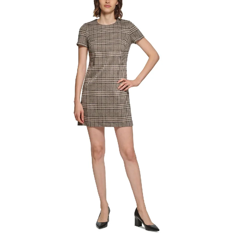 Calvin Klein Womens Petites Plaid Sheath Mini Dress Trendy Cut-Out Mini Dress