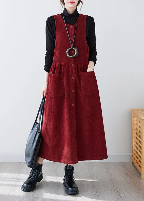 Casual Red O-Neck Patchwork Pockets Corduroy Maxi Dress Winter Trendy A-Line Maxi Dress Casual Red O-Neck Patchwork Pockets Corduroy Maxi Dress Winter Trendy A-Line Maxi Dress