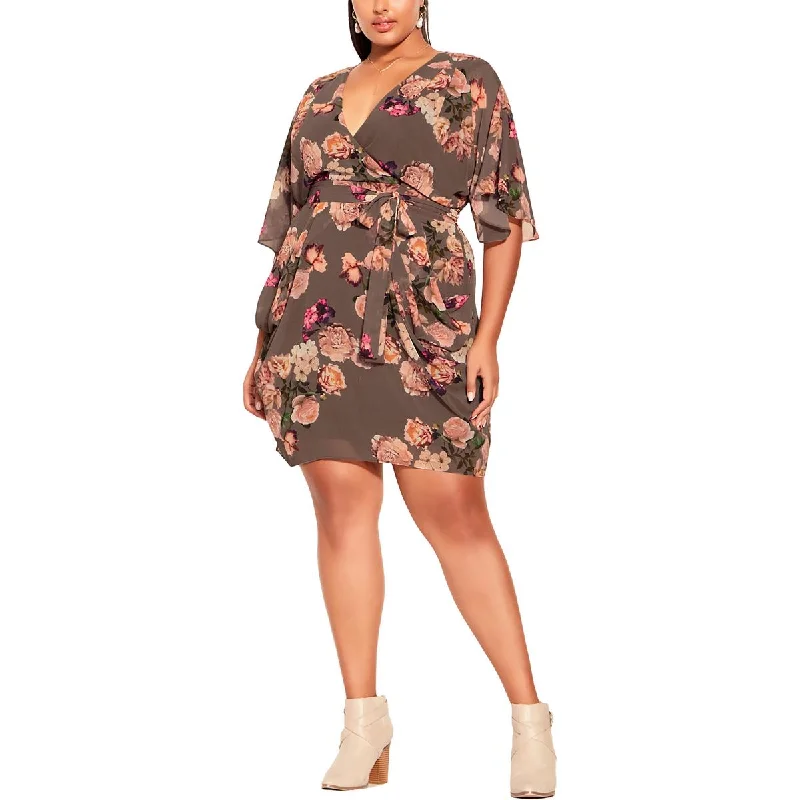 City Chic Womens Wrap  Mini Dress Elegant Floral-Print Mini Dress