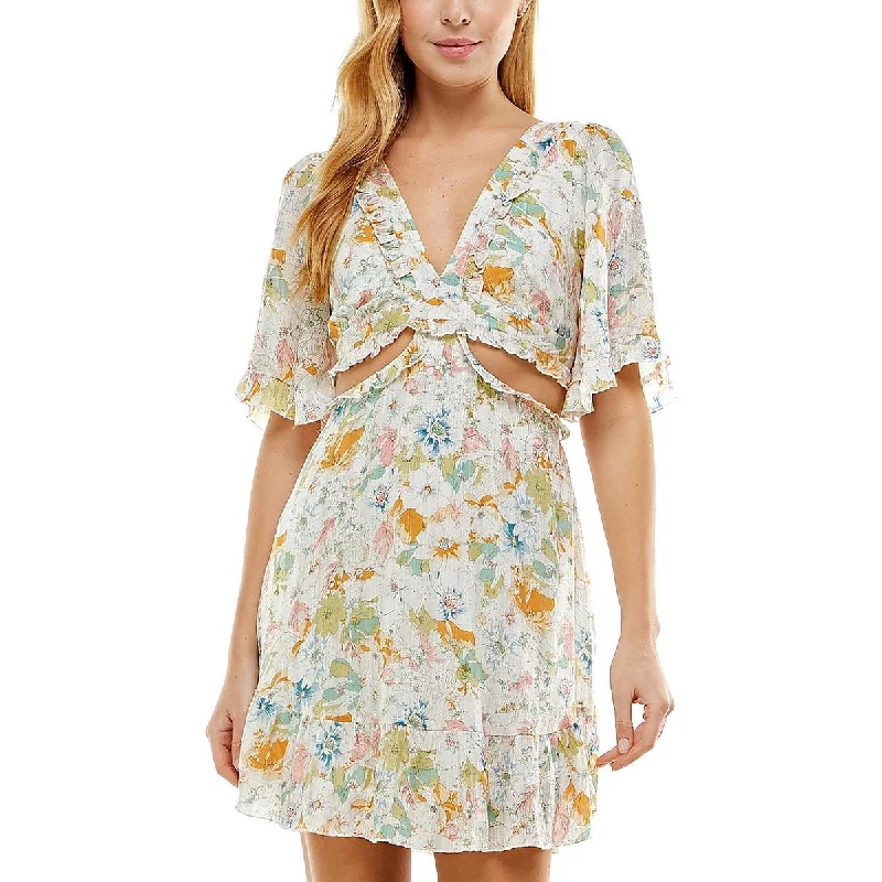 City Studios Womens Juniors Printed Short Mini Dress Elegant Silk Mini Dress