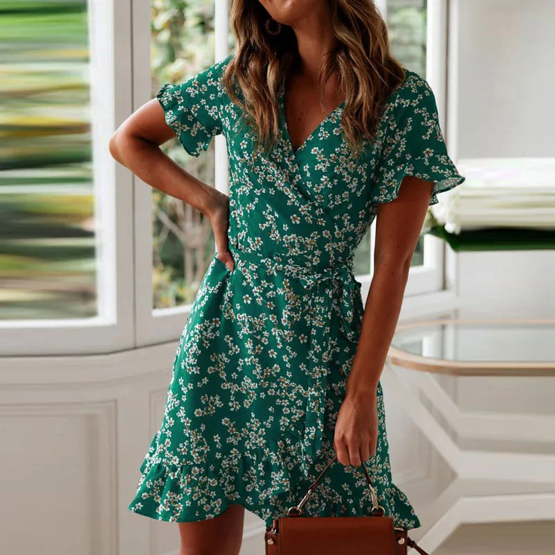 Boho Floral Print 2024 Summer Sexy V Neck Short Sleeve A Line Chiffon Beach Vacation Mini Dress Fashionable Button-Front Mini Dress Boho Floral Print 2024 Summer Sexy V Neck Short Sleeve A Line Chiffon Beach Vacation Mini Dress Fashionable Button-Front Mini Dress