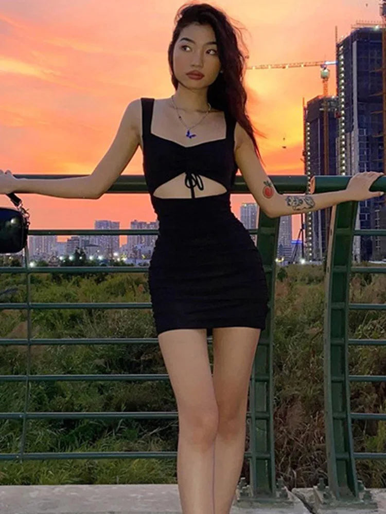 Spaghetti Strap Spring Summer Hollow Out Sleeveless New Lady Casual Mujer Mini Dress Trendy Crossover Mini Dress Spaghetti Strap Spring Summer Hollow Out Sleeveless New Lady Casual Mujer Mini Dress Trendy Crossover Mini Dress