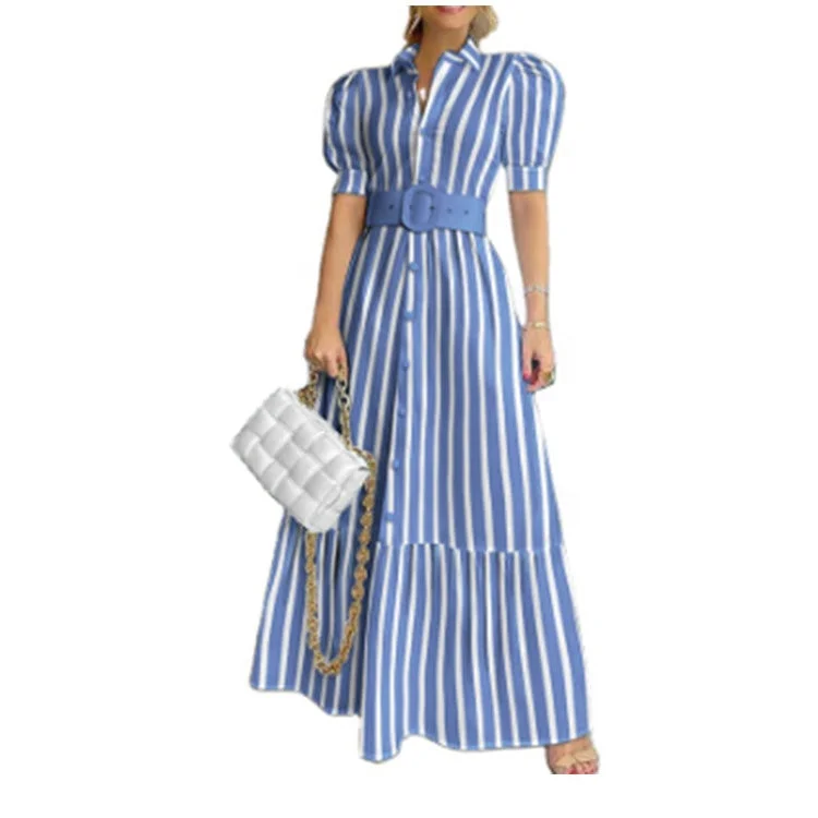 D2333 High Waist Dress Short Sleeve Women Elegant Stripe Casual T Shirt Maxi Dress Ladies Formal for Office Stylish A-Line Maxi Dress D2333 High Waist Dress Short Sleeve Women Elegant Stripe Casual T Shirt Maxi Dress Ladies Formal for Office Stylish A-Line Maxi Dress