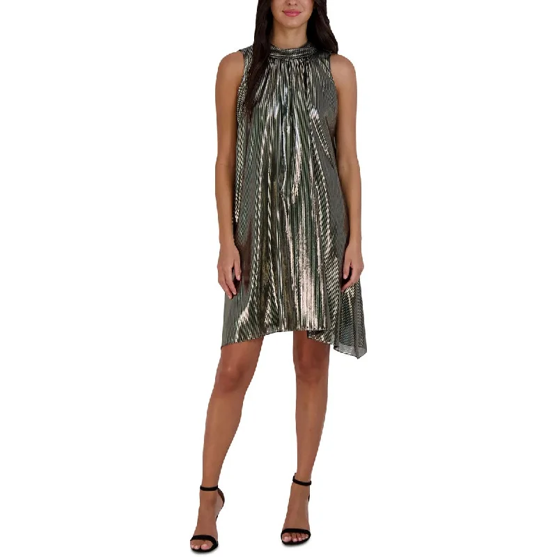 Donna Ricco Womens Metallic Assymetric Mini Dress Elegant Silk Mini Dress