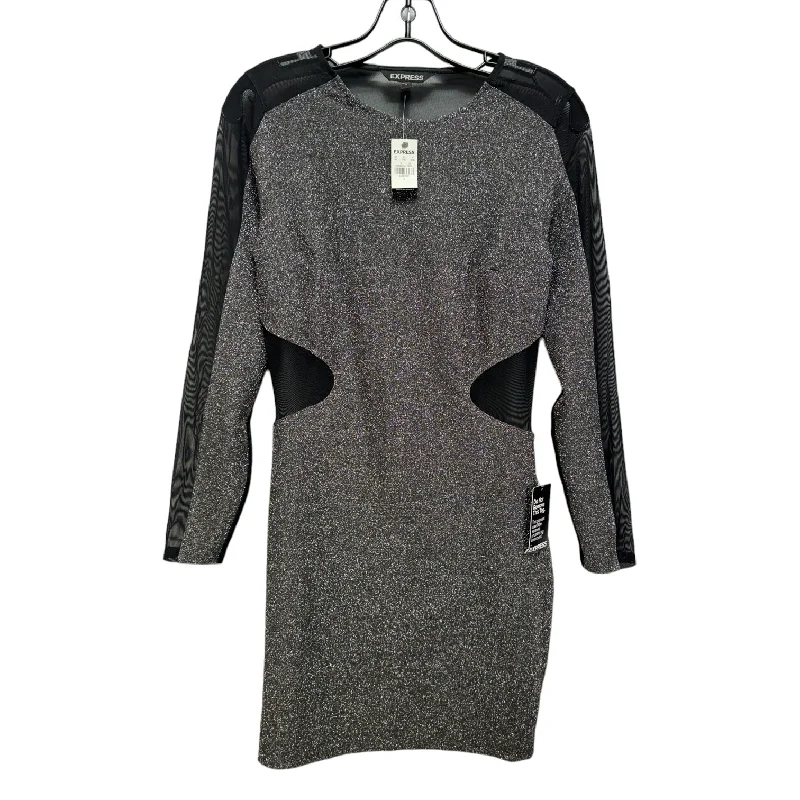 Mesh Inset Metallic Mini Dress By Express In Black & Silver, Size: 6 Casual High-Waist Mini Dress