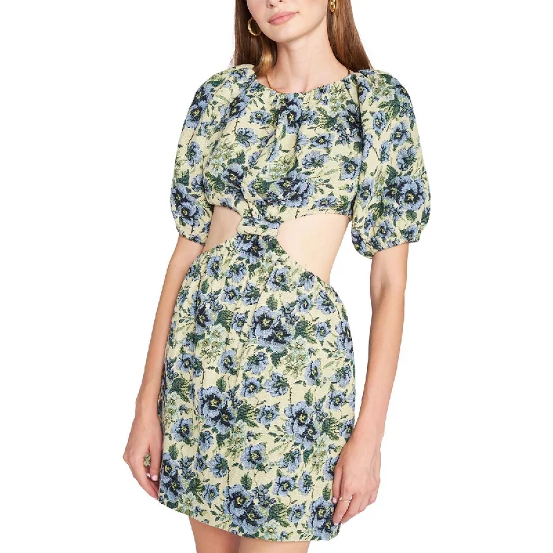 En Saison Womens Passion Floral Open Back Mini Dress Casual Button-Up Mini Dress