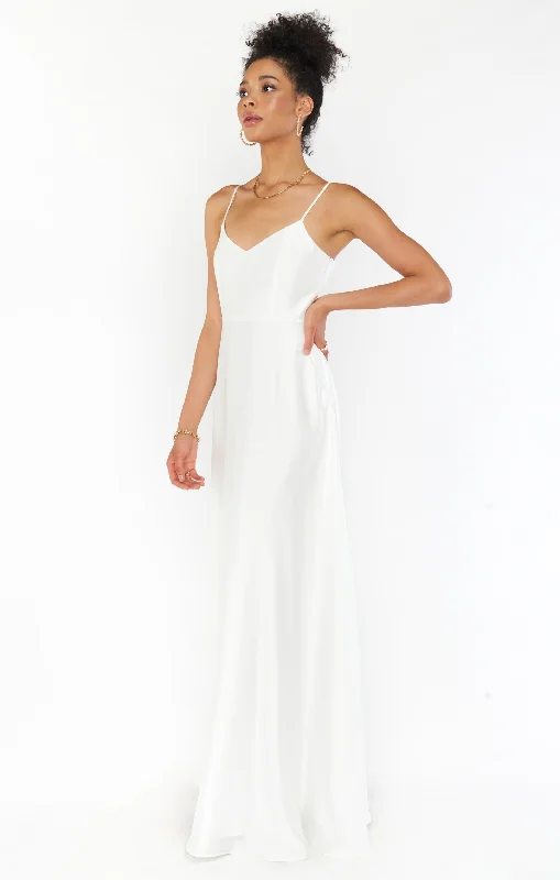 Faith Maxi Dress ~ Ivory Luxe Satin Fashionable Sheer Maxi Dress