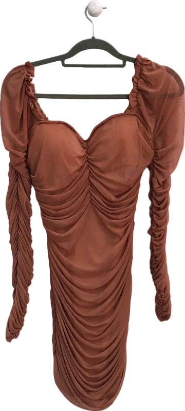 Fashion Nova Brown Ruched Long Sleeve Mini Dress UK S Stylish Sweetheart Neck Mini Dress