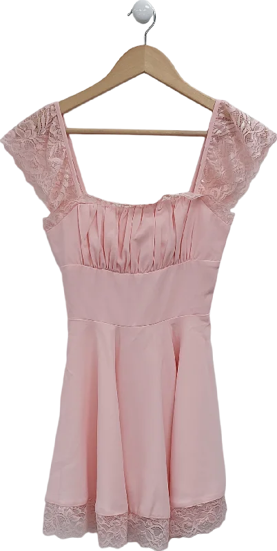 Fashion Nova Pink Lace Trimmed Mini Dress UK XS Fashionable Mini Dress with Slits