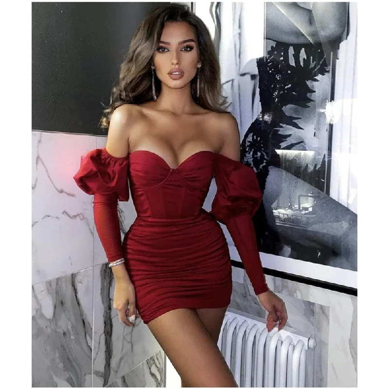 DressBetty - 2023 Fashion Sexy Off Shoulder Long Sleeve Mini Dress Stylish Plaid Mini Dress DressBetty - 2023 Fashion Sexy Off Shoulder Long Sleeve Mini Dress Stylish Plaid Mini Dress