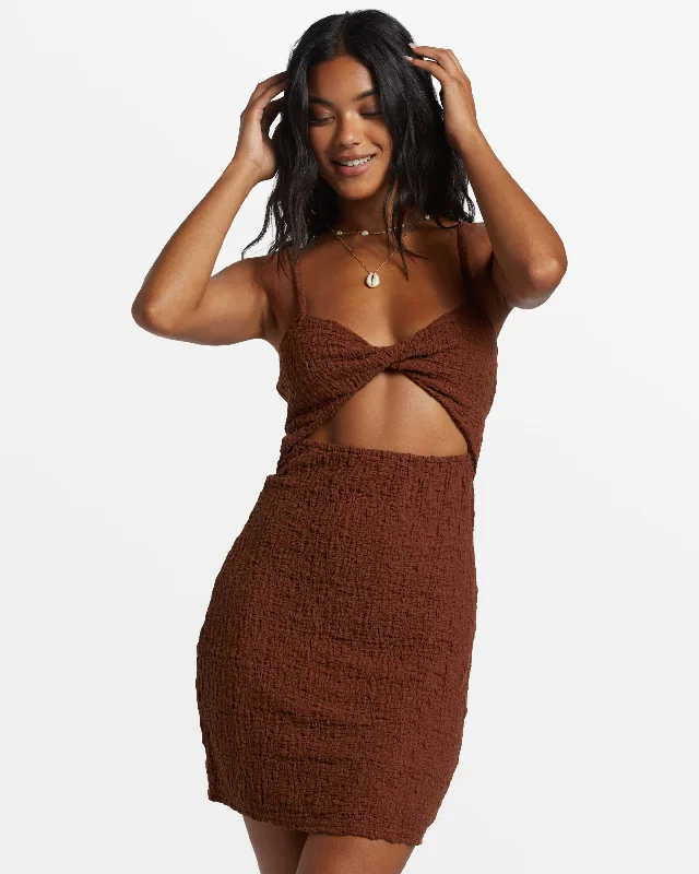 Flower Hour Front-Twist Bodycon Mini Dress - Toasted Coconut Fashionable Mini Dress with Pockets Flower Hour Front-Twist Bodycon Mini Dress - Toasted Coconut Fashionable Mini Dress with Pockets