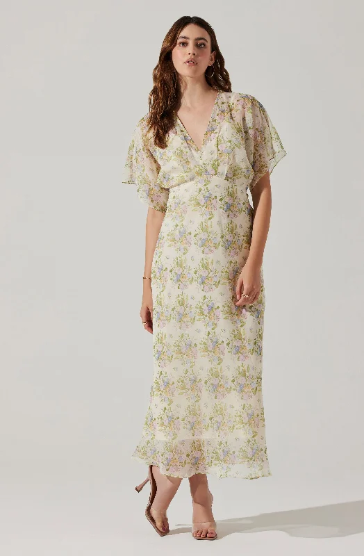 Flutter Sleeve Open Back Maxi Dress Elegant Sleeveless Maxi Dress