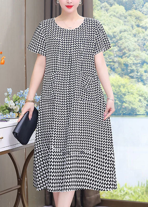 French Black O-Neck Plaid Patchwork Maxi Dresses Summer VB1052 Elegant Maxi Dress with Lace French Black O-Neck Plaid Patchwork Maxi Dresses Summer VB1052 Elegant Maxi Dress with Lace