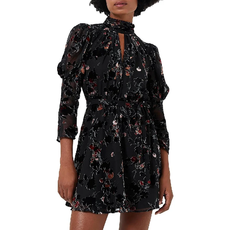 French Connection Womens Burnout Floral Print Mini Dress Modern Satin Mini Dress