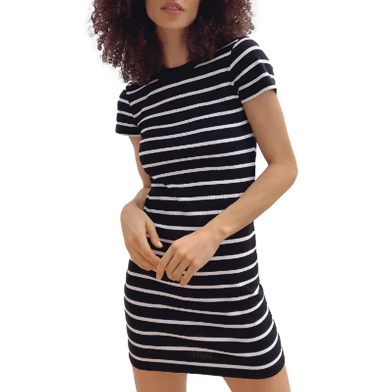 French Connection Womens Ribbed Striped Mini Dress Stylish Button-Down Mini Dress