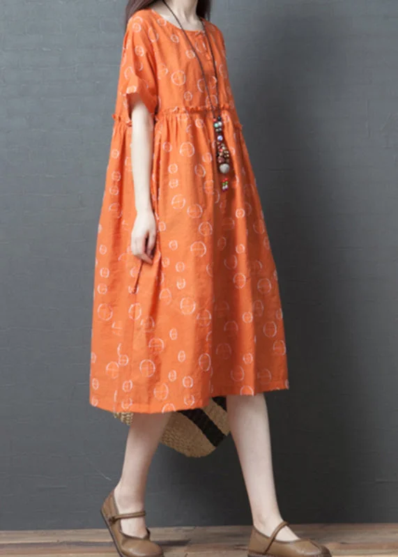 French Orange Dot Print Maxi Dress Short Sleeve VB1028 Trendy Floral Print Maxi Dress French Orange Dot Print Maxi Dress Short Sleeve VB1028 Trendy Floral Print Maxi Dress