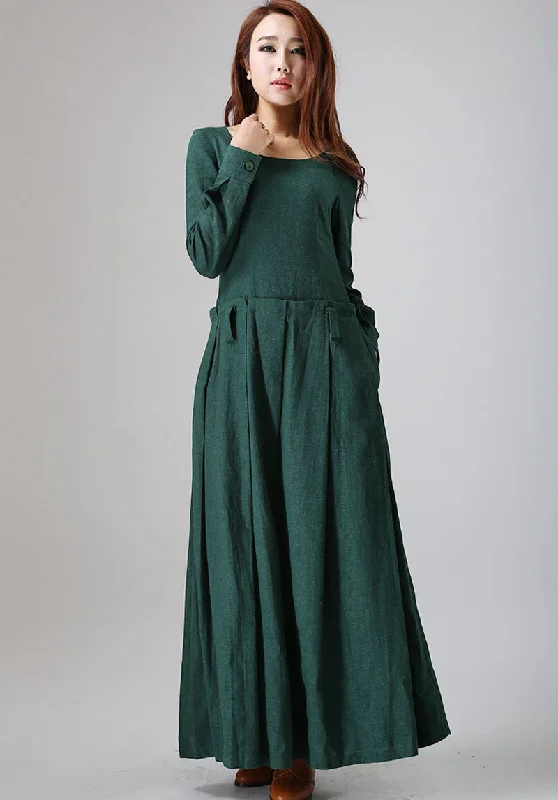 Green linen dress woman maxi dress custom made long sleeve linen dress (788) Cozy Ribbed Maxi Dress Green linen dress woman maxi dress custom made long sleeve linen dress (788) Cozy Ribbed Maxi Dress