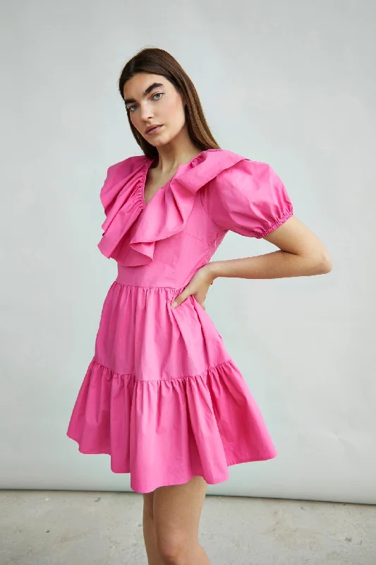 Glamorous Collection Puff Ruffle Mini Dress Cozy Knit Mini Dress