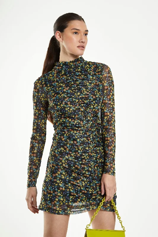 Glamorous Black Multi Floral Mesh Long Sleeved Ruched Mini Dress Comfortable Shift Mini Dress Glamorous Black Multi Floral Mesh Long Sleeved Ruched Mini Dress Comfortable Shift Mini Dress