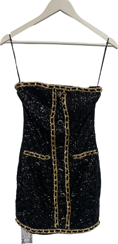 Miss Rosier Eulalia Black Embellished Mini Dress UK S Casual High-Waist Mini Dress