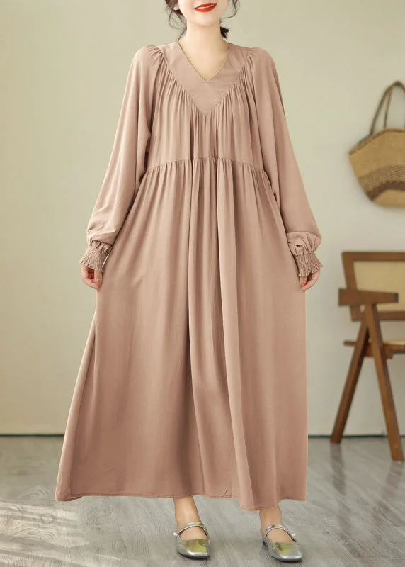 Natural Khaki Patchwork Wrinkled Maxi Dresses Spring VB1008 Comfortable Maxi Dress with Sleeves Natural Khaki Patchwork Wrinkled Maxi Dresses Spring VB1008 Comfortable Maxi Dress with Sleeves