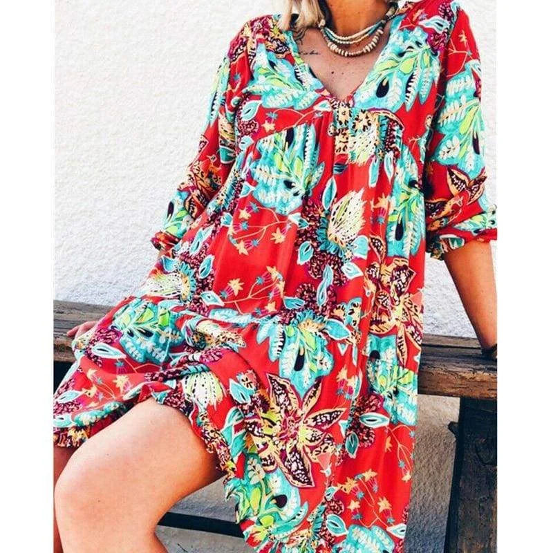 FashionSierra - New Fashion Women Long Sleeve Summer Autumn Boho Floral Printed Beach Casual Loose Kaftan Tunic Beach Mini Dress Sundress Chic Tropical Mini Dress FashionSierra - New Fashion Women Long Sleeve Summer Autumn Boho Floral Printed Beach Casual Loose Kaftan Tunic Beach Mini Dress Sundress Chic Tropical Mini Dress