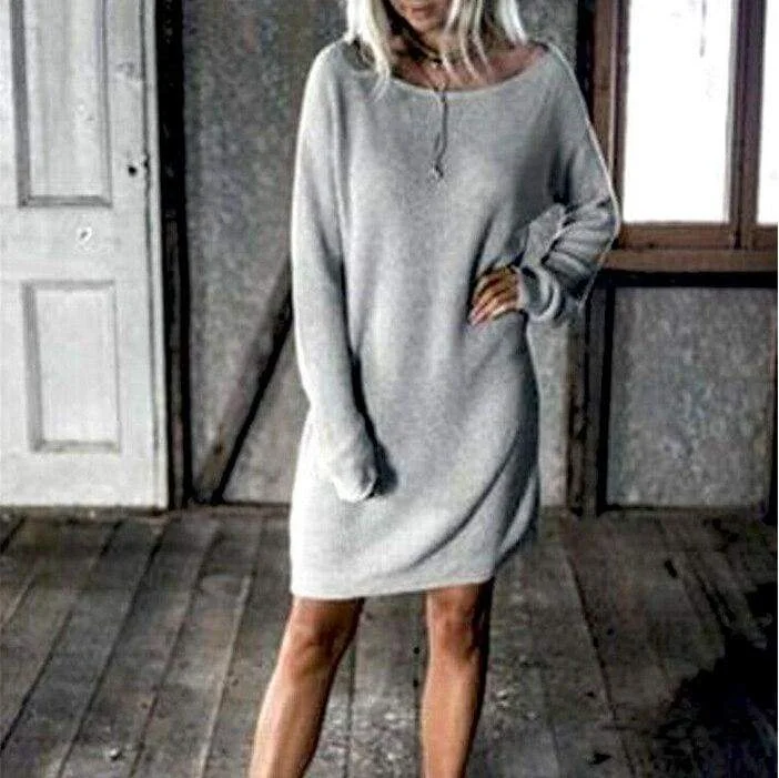 FashionSierra - New Fashion Women O Neck Long Sleeve Dress Solid Color Loose Dress Ladies Casual Warm Mini Dress Winter Trendy Denim Mini Dress FashionSierra - New Fashion Women O Neck Long Sleeve Dress Solid Color Loose Dress Ladies Casual Warm Mini Dress Winter Trendy Denim Mini Dress