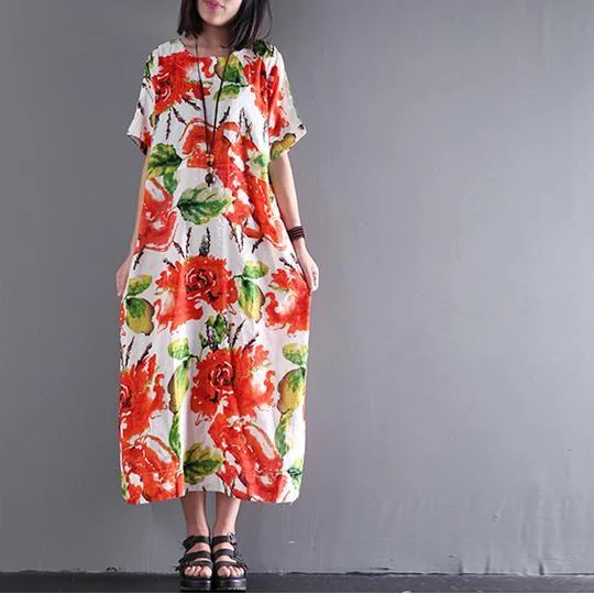 New print linen dress o neck short sleeve sundress loose casual maxi dresses Fashionable Open-Back Maxi Dress New print linen dress o neck short sleeve sundress loose casual maxi dresses Fashionable Open-Back Maxi Dress