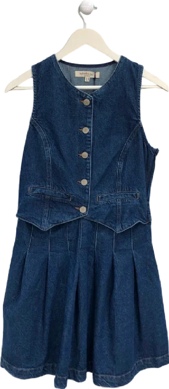 Nobody's Child Blue Denim Sinatra Mini Dress UK 10 Trendy Floral Mini Dress