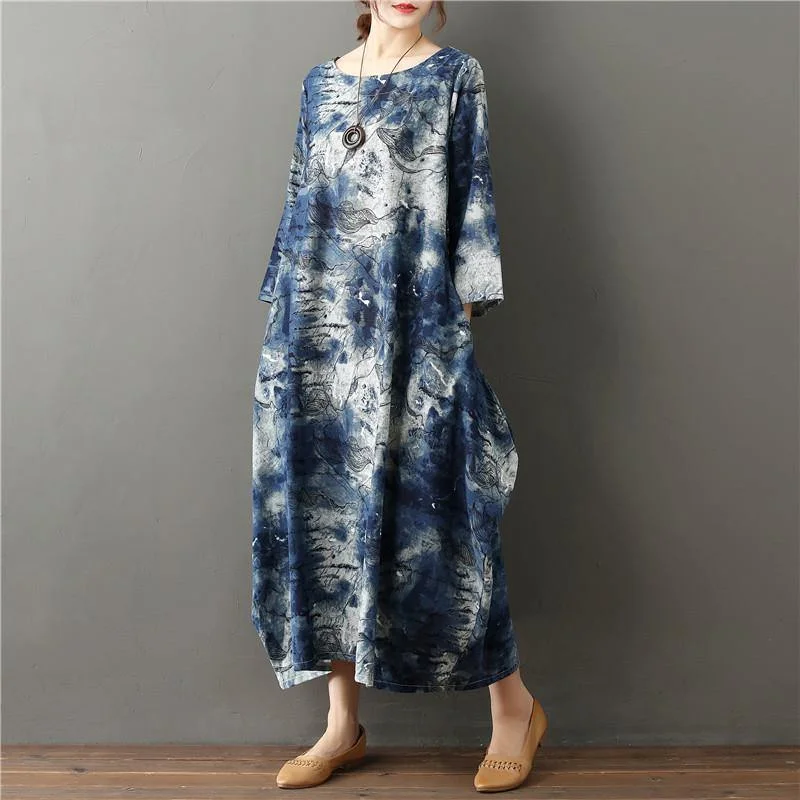 Women O Neck Asymmetric Spring Tunics Work Print Maxi Dress Fashionable Off-Shoulder Maxi Dress Women O Neck Asymmetric Spring Tunics Work Print Maxi Dress Fashionable Off-Shoulder Maxi Dress