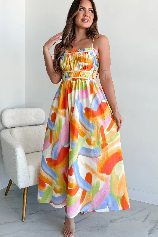 Passionate Response Printed Maxi Dress (White/Blue/Yellow) Cozy Open-Back Maxi Dress Passionate Response Printed Maxi Dress (White/Blue/Yellow) Cozy Open-Back Maxi Dress