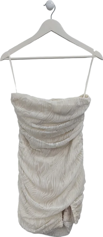 PrettyLittleThing Cream Mesh And Velvet Patterned Ruched Mini Dress UK 8 Elegant Tulle Mini Dress