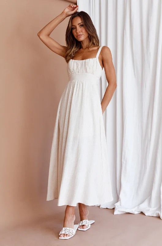 Roberta Gathered Bust Midi Dress Natural Stylish Halter Neck Midi Dress