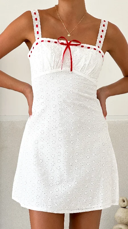 Romy Mini Dress - White/Red Chic Tropical Mini Dress