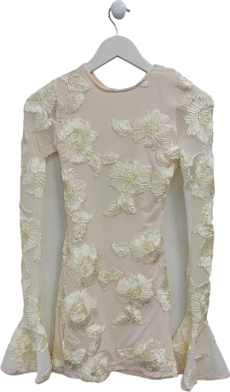 Sihaiyijia Cream Flower Textured Mini Dress UK S Stylish Short-Sleeve Mini Dress