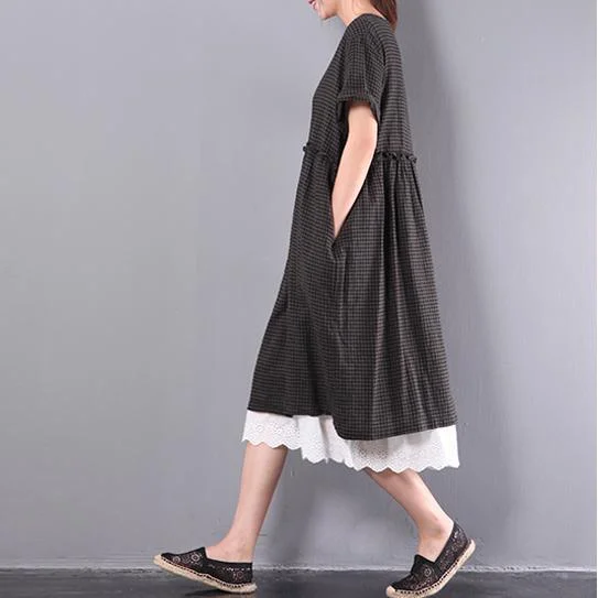 summer black plaid lace patchwork cotton dresses plus size casual sundress short sleeve maxi dress Stylish Boho Maxi Dress summer black plaid lace patchwork cotton dresses plus size casual sundress short sleeve maxi dress Stylish Boho Maxi Dress
