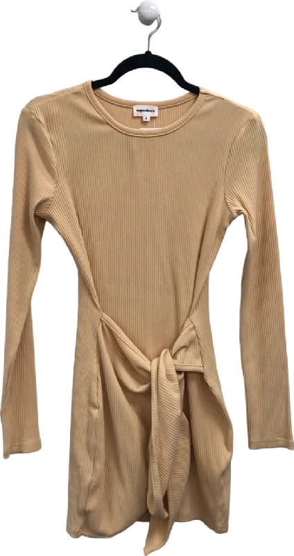 Superdown Beige Ribbed Long Sleeve Mini Dress UK S Trendy Camisole Mini Dress