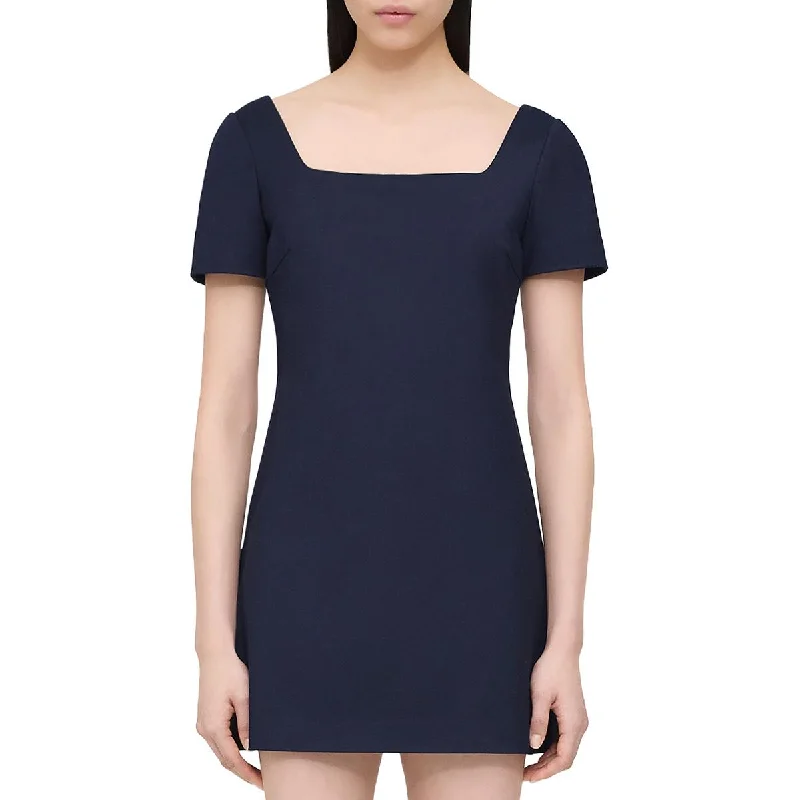 Theory Womens Square Neck Short Mini Dress Cozy Knitted Mini Dress