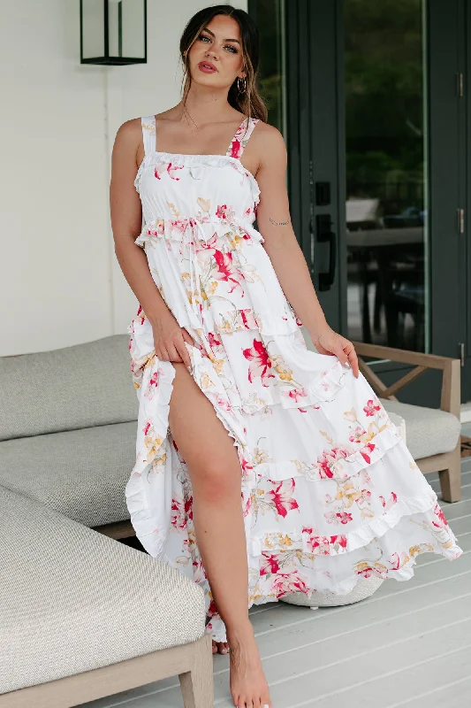 Treasured Times Tiered Floral Maxi Dress (White Multi) Stylish Long Sleeve Maxi Dress Treasured Times Tiered Floral Maxi Dress (White Multi) Stylish Long Sleeve Maxi Dress