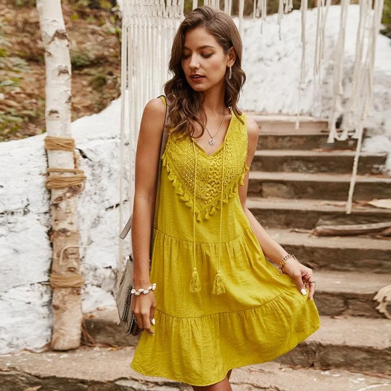 DressBetty - V-neck Casual Sleeveless Solid Boho Mini Dress Trendy Floral Mini Dress DressBetty - V-neck Casual Sleeveless Solid Boho Mini Dress Trendy Floral Mini Dress