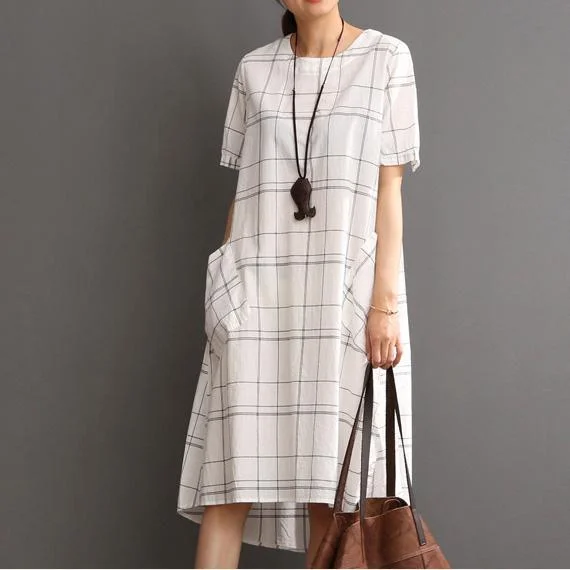 White Cotton Dress Plaid Sundress Plus Size Summer Maxi Dress Elegant Maxi Dress with Ruffles White Cotton Dress Plaid Sundress Plus Size Summer Maxi Dress Elegant Maxi Dress with Ruffles