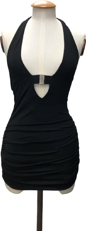 White Fox Black Halter Neck Mini Dress UK XS Chic Pleated Mini Dress