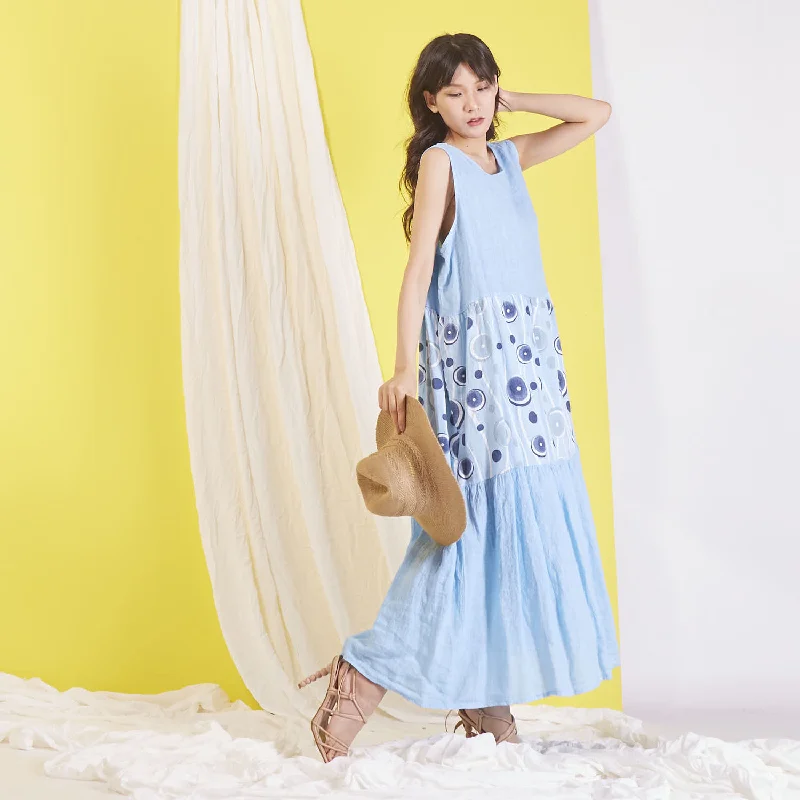 Wholesale linen sleeveless maxi dress with print details Fashionable High-Low Maxi Dress Wholesale linen sleeveless maxi dress with print details Fashionable High-Low Maxi Dress